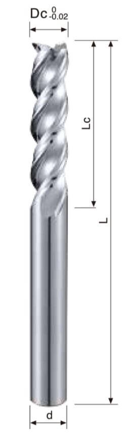 3 Flutes – Flat Endmill – Long Shank – Aluminum Use