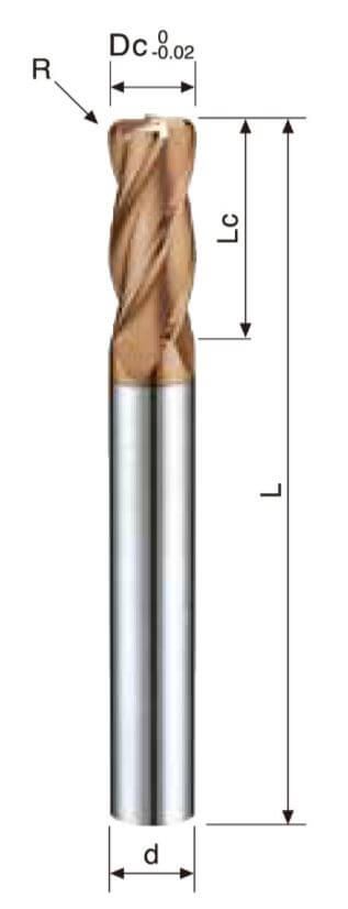 4 Flutes – Radius Endmill – Long Shank – Hard Material