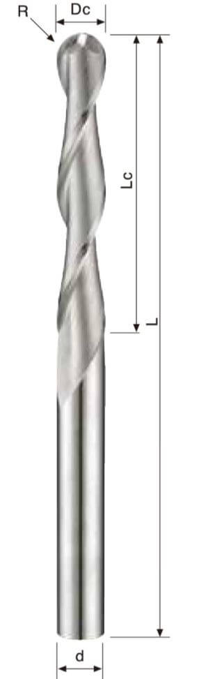 2 Flutes – Ball Endmill – Extra Long Shank – Aluminum Use