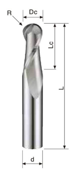 2 Flutes – Ball Endmill – Aluminum Use