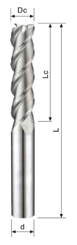 3 Flutes – Flat Endmill – Long Shank – Aluminum Use