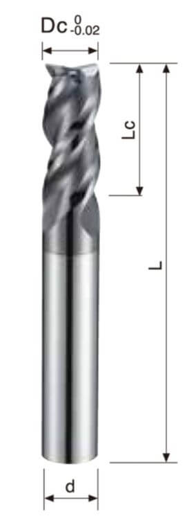 3 Flutes – Flat Endmill – Unequal Helix