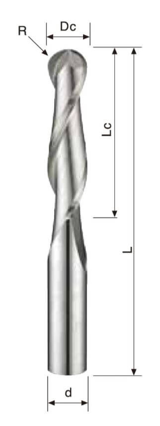 2 Flutes – Ball Endmill – Long Shank – Aluminum Use