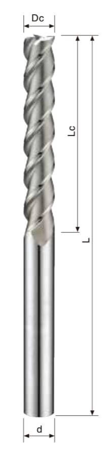 3 Flutes – Flat Endmill – Extra Long Shank – Aluminum Use